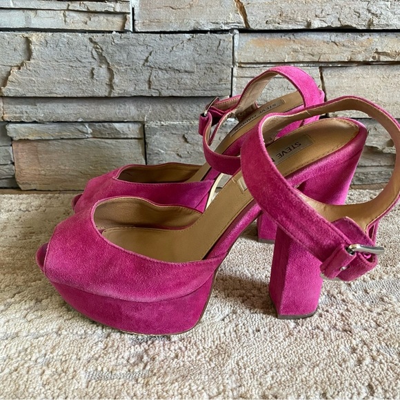 Steve Madden Vintage Y2K Jillyy Platform Heels Fuchsia Pink Suede Leather: 9M - Picture 6 of 12
